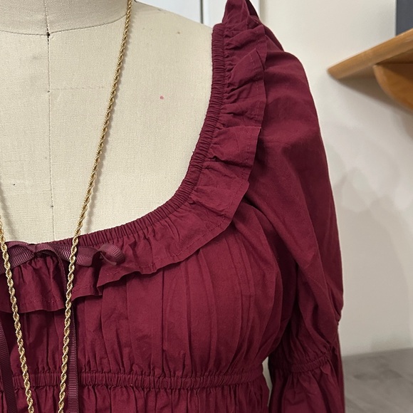 American Eagle Outfitters Maroon Ruffle Blouse - Picture 3 of 8